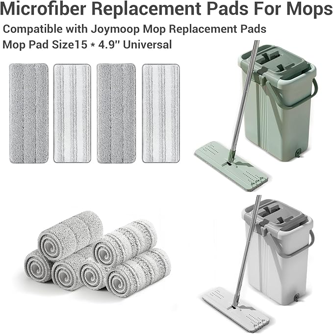 10Pcs Joymoop Mop Replacement Pads, 15 * 4.9'' Universal Mop Pads Mop Head Refills Washable Wet Mop, Compatible with Most 11-14” Size Mops-HomvellaHome