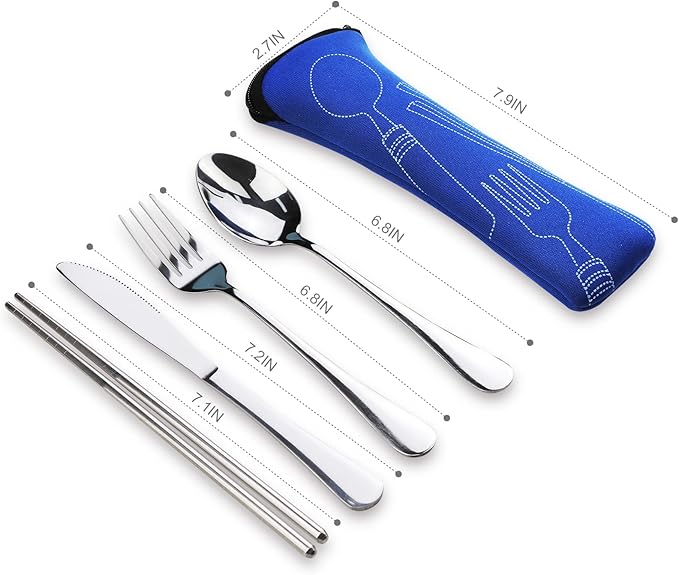 10PCS Portable Silverware Set with Case, Lengnoyp Travel Camping Utensils Set, Premium Stainless Steel Travel Cutlery Set, Reusable Safe Flatware Sets for Lunch Box/Workplace/Students, Silver-HomvellaHome