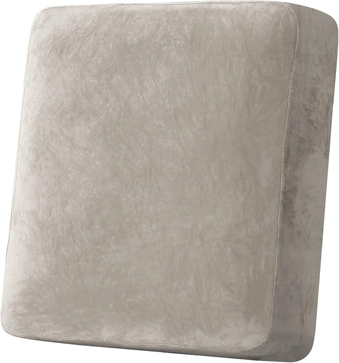 H.VERSAILTEX Velvet Stretch Couch Cushion Cover Plush Cushion Slipcover for Chair Cushion Furniture Protector Seat Cushion Sofa Cover (1 Piece Armchair Cushion Covers, Oatmeal)-HomvellaHome