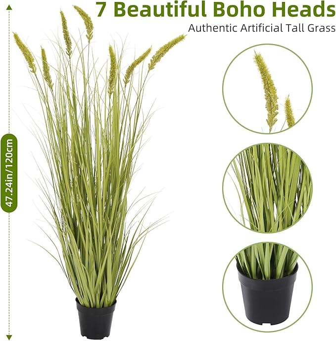 Green Onions Fake Plants,Artificial Plants Indoor, Fake Grass Decor Green Plant Fake Outdoor Flowers Fake Succulents,Artificial Tall Grass Plants with Pots House Decorative(47" 2 Pack)-HomvellaHome