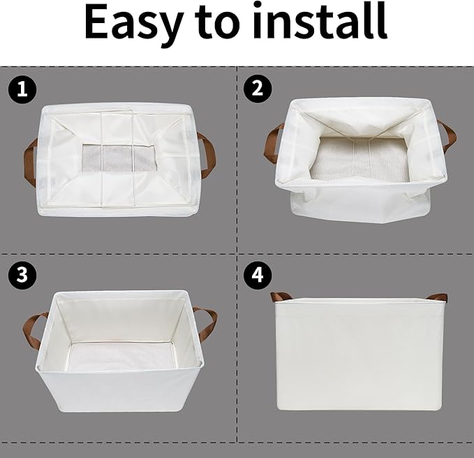 GRANNY SAYS Closet Storage Baskets, Collapsible Fabric Storage Bins with Metal Frame, Clothes Organizer Bins, Large Baskets for Shelves, Ivory, 4-Pack-HomvellaHome