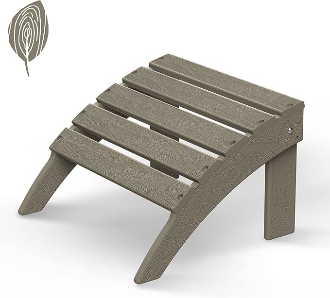 GREENVINES Adirondack-Ottoman | Wood Grain | HDPE Plastic | Outdoor Footrest | All Weather | Foot Rest | Foot Stool | Desert Brown | for Adirondack Chair-HomvellaHome