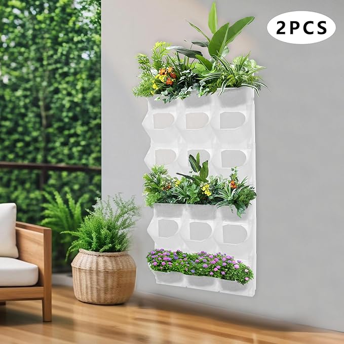 12Pieces 3-Pot Wall Planter Vertical Garden Plant Walls Wall Mounted Vertical Planter with Water-Storage Layer Stackable Wall-Mounted Flower Pot for Gardens, Balconies 180.78lbs Total Capacity (White)-HomvellaHome