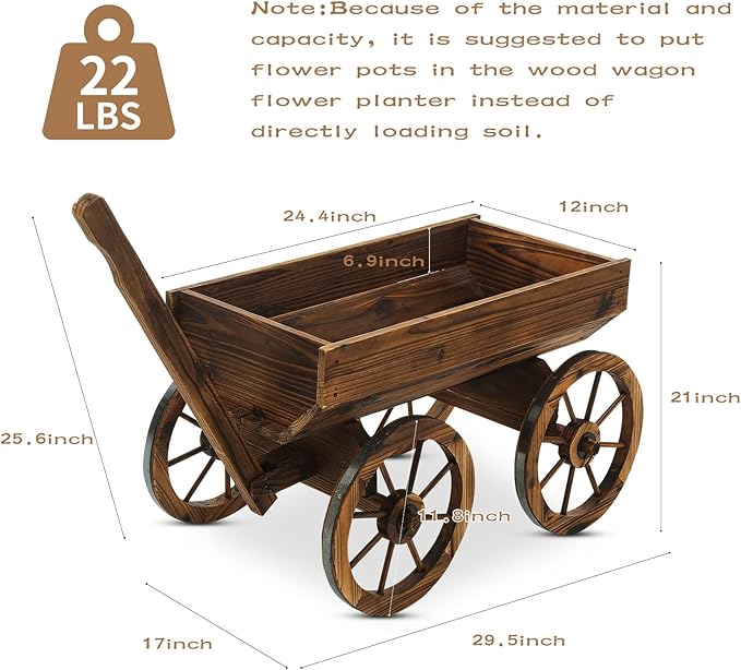 Garden Wooden Decor Rustic Flower Pot,Planters Wagon Indoor Outdoor Backyard Balcony Decor,for Outside Garden Decor Wheelbarrow Planter for Patio (Wooden Wagon)-HomvellaHome