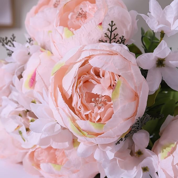 Duovlo Springs Flowers Artificial Silk Peony Bouquets Wedding Home Decoration,Pack of 1 (Spring Pure Pink)-HomvellaHome