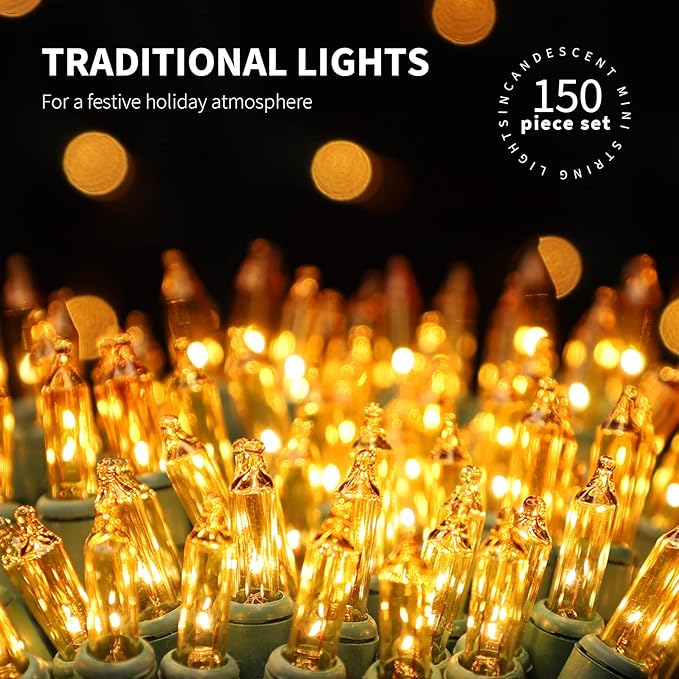 150LIGHTS Yellow Extra-Bright with End Connectors Christmas Decorative Lights 9.72m UL Certified Mini String Light Set Waterproof for Home Garden Holiday Christmas Tree Party Patio Wedding-HomvellaHome