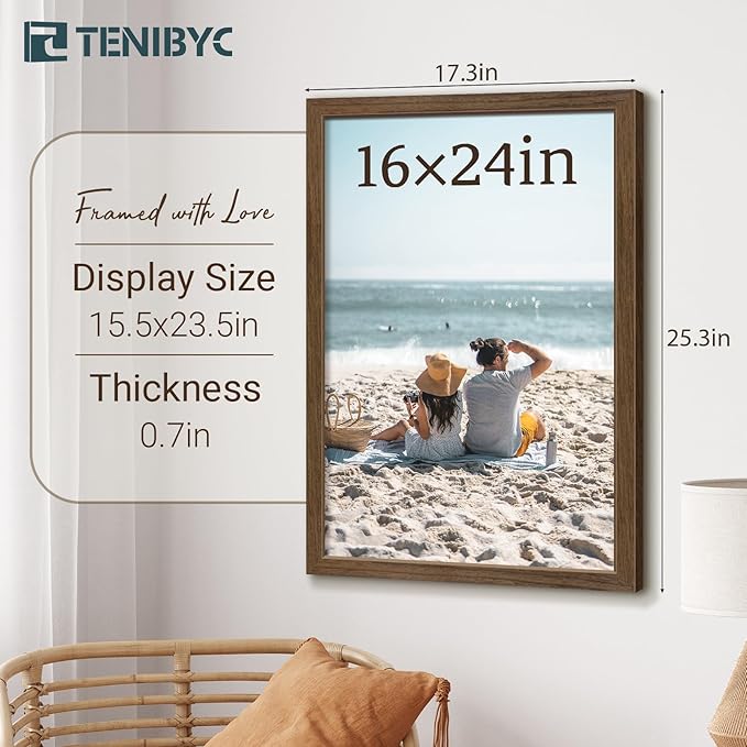 16x24 Poster Frame 3 Pack - Brown Woodgrain, Wood Poster Frame, Gallery Picture Frame - Wall Hanging-HomvellaHome