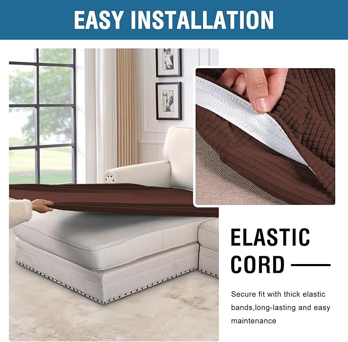 H.VERSAILTEX Super Stretch Individual Chaise Cover Sectional Couch Covers for L Shaped Sofa Both Left/Right Featuring Thick Jacquard Textured Twill Fabric (1 Piece Chaise Cover Large, Burnt Brick)-HomvellaHome