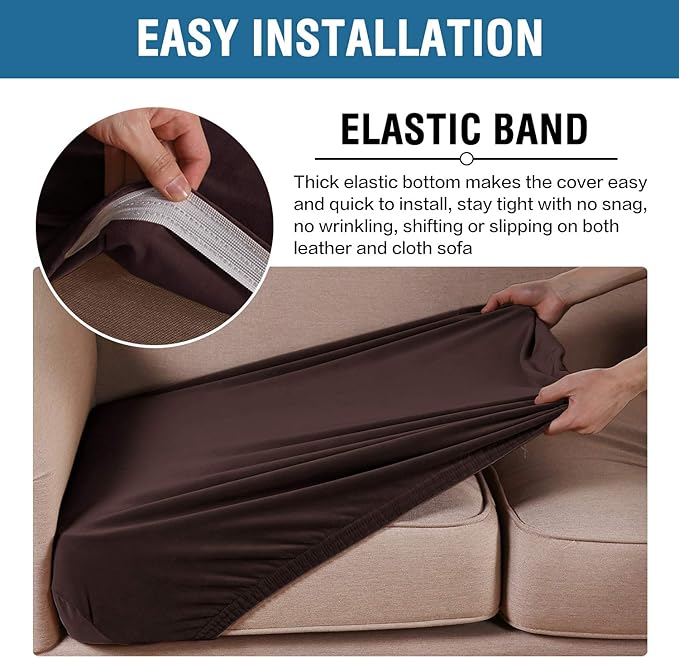 H.VERSAILTEX Velvet Stretch Couch Cushion Cover Plush Cushion Slipcover for Chair Cushion Furniture Protector Seat Cushion Sofa Cover (1 Piece Armchair Cushion Covers, Brown)-HomvellaHome