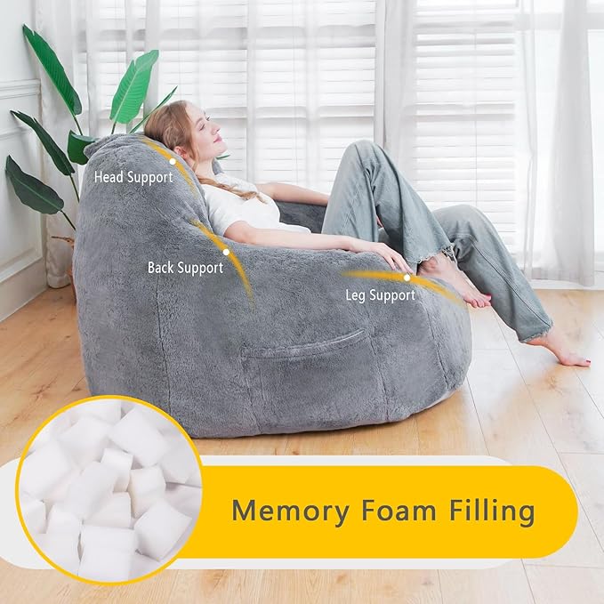 Giant Bean Bag Chair, Oversized Bean Bag Chairs for Adults and Kids, Gaming Chair Stuffed Memory Foam | Storage | Non-Slip, Removable Bean Bag Sofa Comfy Chair for Bedroom, Livingroom-HomvellaHome