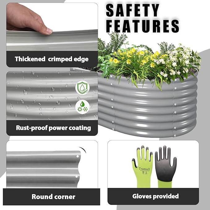 1 Pack 8x3x2FT Galvanized Raised Garden Bed Kit Oval Metal Ground Planter Box Outdoor Bottomless Planter Raised Beds for Vegetables Flowers Herbs Fruits, Gray-HomvellaHome