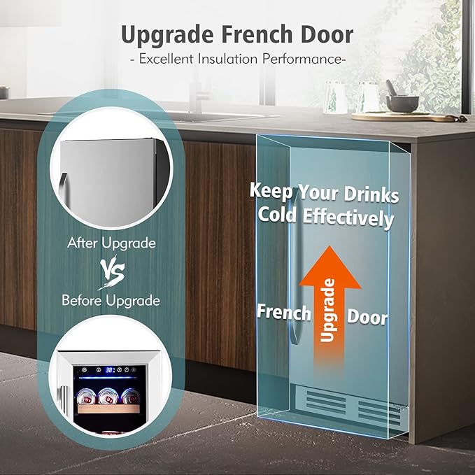 15 Inch Outdoor Beverage Refrigerator Cooler,Stainless Steel 127 Cans Beverage Fridge with French Door Under Counter Built-in or Freestanding, Perfect for Beer, Cola-HomvellaHome