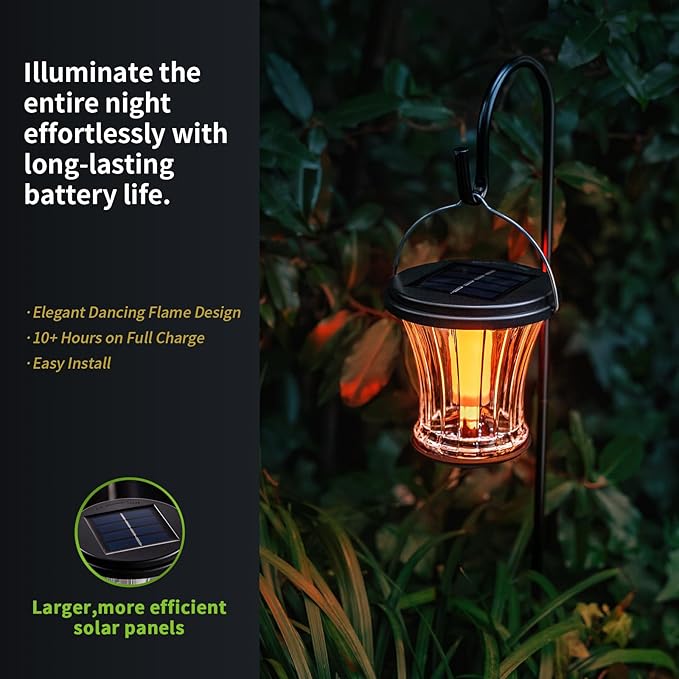 Glass Solar Lantern Outdoor Lights Waterproof, Flickering Flame Solar Lights with Modular Design, Auto On/Off Decorative Hanging Lanterns for Patio Garden Pathway Camping Deck Yard (2 Pack)-HomvellaHome