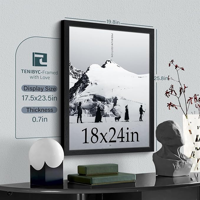 18x24 Poster Frame 3 Pack - Black Woodgrain, Solid Wood Gallery Picture Frame - Wall Hanging-HomvellaHome