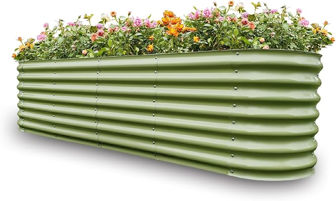 Gardmax Galvanized Raised Garden Bed, Lightweight Planter Boxes Outdoor with Easy Assembly, Large Garden Bed for Vegetables, Fruits, Flower Light Green 8x2x1.8FT-HomvellaHome