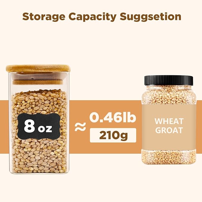 Glass Food Storage Jars Square 8oz, 12 Pack Glass Jars With Bamboo Lids, Kitchen Storage Containers For Spice, Candy, Cookie, Storage For Pantry Organizers-HomvellaHome