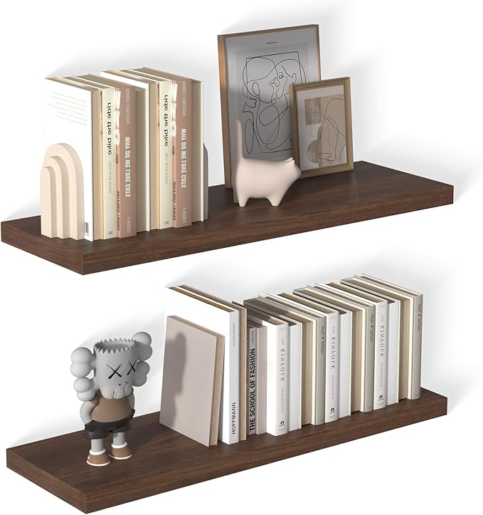 12 Inch Deep Floating Shelves for Wall 2 Pack Floating Shelves Large Storage Space Wall Mount Shelf for Living Room Kitchen Bathroom 36" W x 12" D x 1.2" H Walnut-HomvellaHome