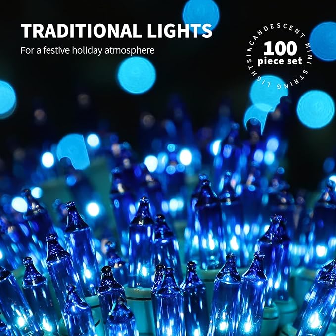 100LIGHTS BLUE Extra-Bright With End Connectors Christmas Decorative Lights 5.98m UL Certified Mini String Light Set Waterproof for Home Garden Holiday Christmas Tree Party Patio Decor Wedding-HomvellaHome