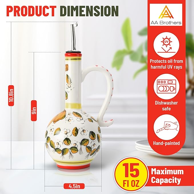 15Oz Ceramic Handmade Oil Dispenser with 3 olive design-HomvellaHome