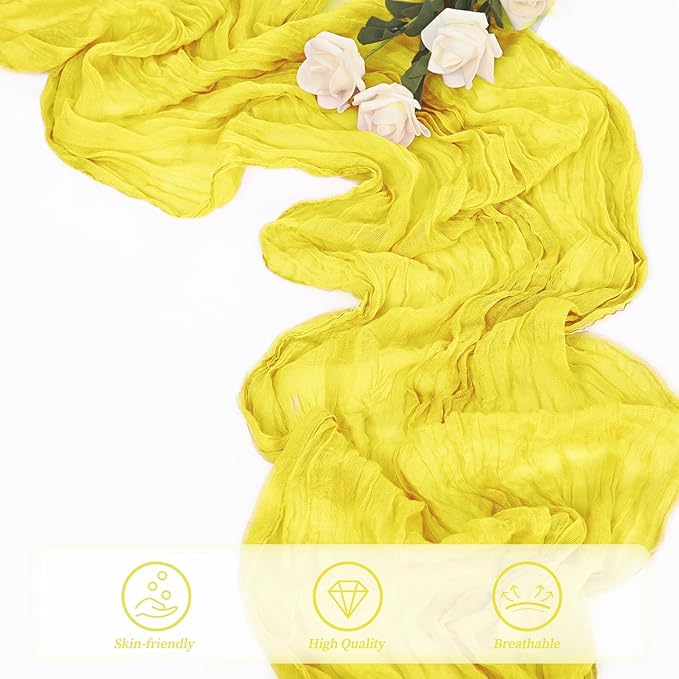 12 Pack Yellow Cheesecloth Table Runner 20 x 120 Inch Long Rustic Gauze Cheese Cloth Table Runner for Wedding 10FT Bridal Baby Shower Table Decorations Boho Fabric Sheer Birthday Party Table Decor-HomvellaHome