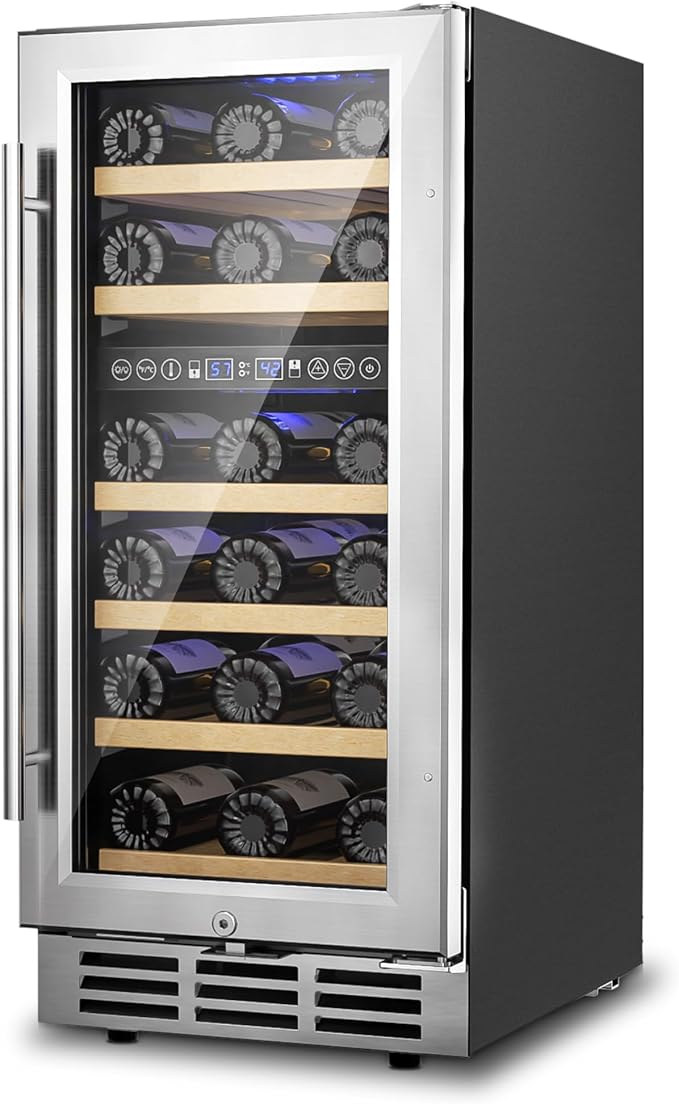 15 Inch Dual Zone Wine Refrigerator, 29 Bottle Under Counter Wine Fridge, Wine Refrigerator for Built-In or Freestanding, Wine Cooler with Removable Shelves, Double-Layer Glass Door, for Home-HomvellaHome