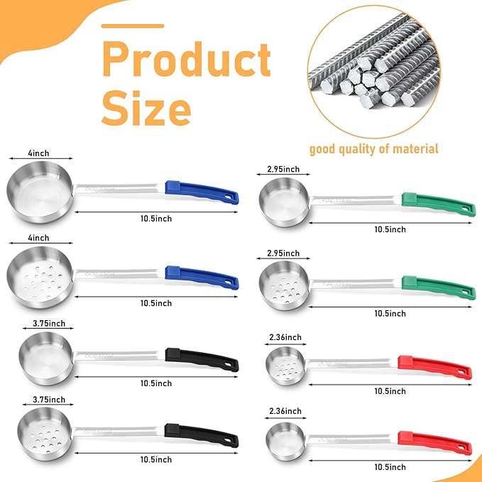 16 Pcs Portion Control Serving Spoons, Restaurant Measuring Serving Ladle Utensils, Portion Control Slotted Scoops for Weight Loss, Solid and Perforated Scoops(4 Colors,4 Sizes)-HomvellaHome