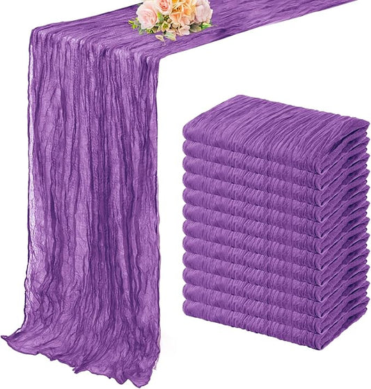 12 Pack Purple Cheesecloth Table Runner 10FT Boho Fabric Rustic Cheese Cloth Table Runner for Wedding Bridal Shower Baby Shower Gauze Sheer Birthday Party Table Decorations 20 x 120 Inch Long-HomvellaHome