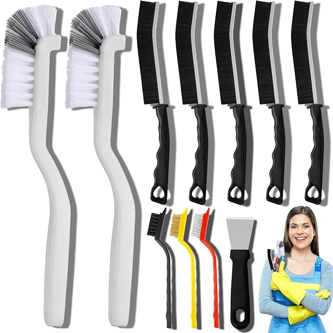 11Pcs Crevice Cleaning Brush Set, Hard Bristle Cleaning Supplies for Kitchen, Bathroom, Corner, Grout, Sink, Cup, Teapot, Bottle, Blender-HomvellaHome