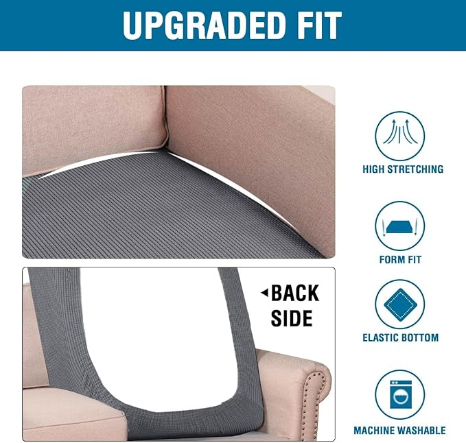 H.VERSAILTEX Super Stretch Individual Chaise Cover Sectional Couch Covers for L Shaped Sofa Both Left/Right Featuring Thick Jacquard Textured Twill Fabric (1 Piece Chaise Cover, Grey)-HomvellaHome