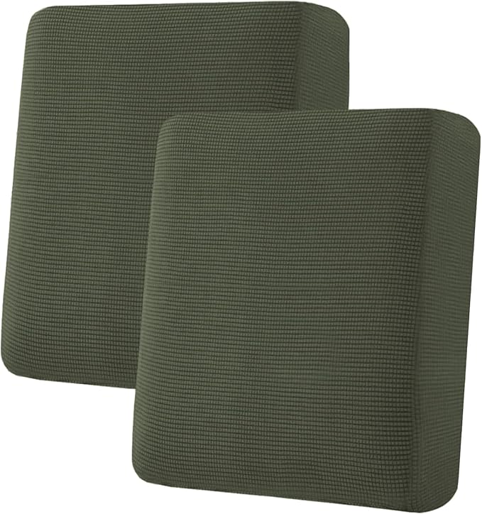 H.VERSAILTEX Super Stretch Individual Seat Cushion Covers Sofa Covers Couch Covers Slipcover Sets Thick Jacquard Textured Twill Fabric (2 Piece Medium Sofa Cushion Covers, Olive)-HomvellaHome