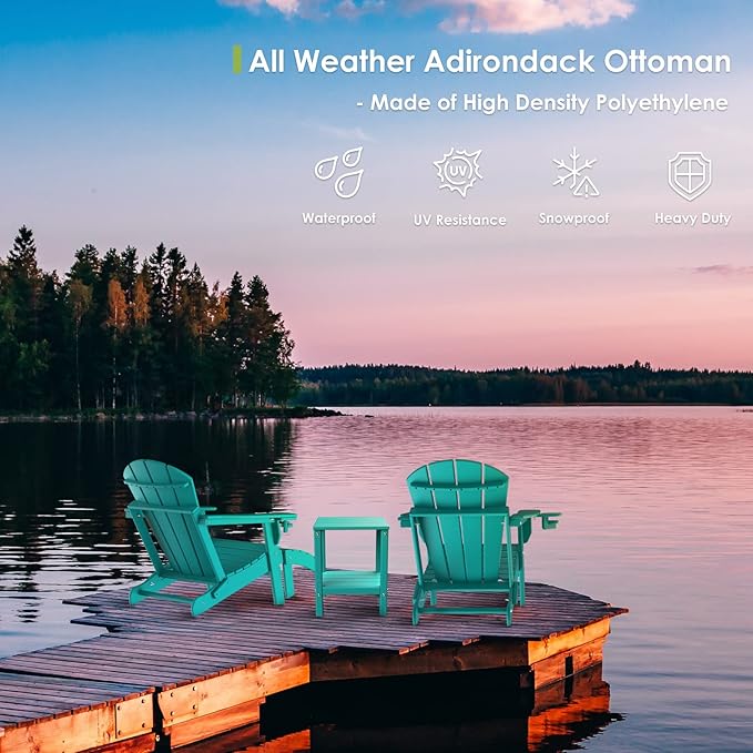 GREENVINES Adirondack-Ottoman | Set of 2 | HDPE Plastic | Outdoor Footrest | All Weather | Foot Rest | Foot Stool | Aqua | for Adirondack Chair | for Patio Backyard Pool-HomvellaHome