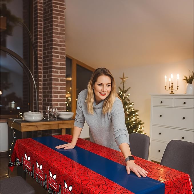 16Pcs 2in1 Spider Birthday Decorations Tablecloths, 54" x 108" Super Hero Spider Table Cloth Disposable Rectangle Plastic Table Cover for Boys Birthday Party Supplies-HomvellaHome