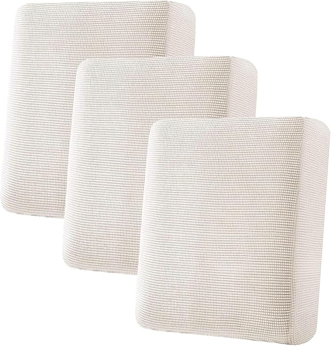H.VERSAILTEX Super Stretch Individual Seat Cushion Cover Sofa Covers Couch Cushion Covers Slipcover Sets Thick Jacquard Textured Twill Fabric (3 Piece Sofa Cushion Covers, Ivory)-HomvellaHome