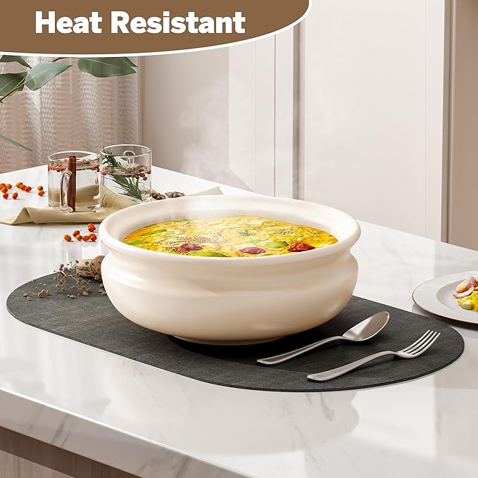 DOLOPL Large Placemats Set of 6, Oval Reversible Wipeable & Non-Slip Place Mats, Modern Faux Leather Table Mats for Kitchen, Neutral Tablemats for Dining Table Decor, Wedding, Party(Charcoal)