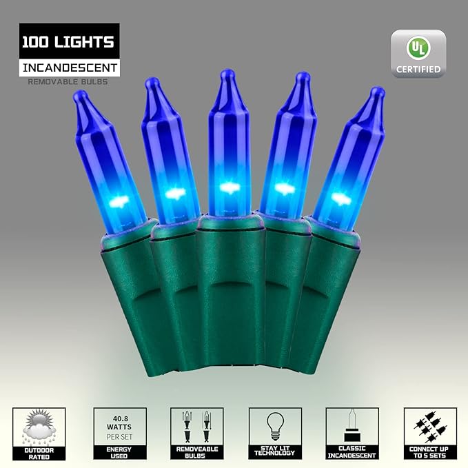 100LIGHTS BLUE Extra-Bright With End Connectors Christmas Decorative Lights 5.98m UL Certified Mini String Light Set Waterproof for Home Garden Holiday Christmas Tree Party Patio Decor Wedding-HomvellaHome