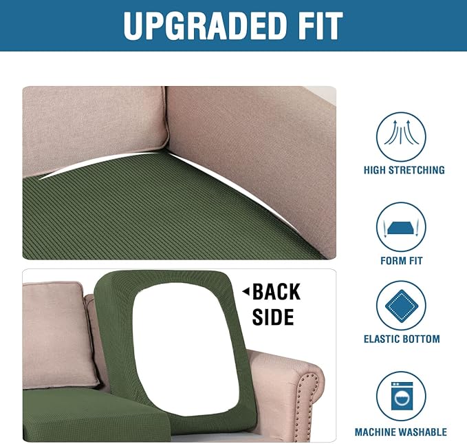 H.VERSAILTEX Super Stretch Individual Seat Cushion Covers Sofa Covers Couch Cushion Covers Slipcover Sets Thick Jacquard Textured Twill Fabric (2 Piece Large Sofa Cushion Covers, Bronze Green)-HomvellaHome