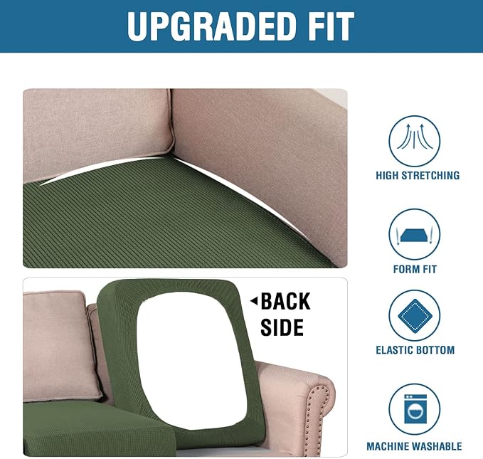 H.VERSAILTEX Super Stretch Individual Seat Cushion Covers Sofa Covers Couch Slipcover Sets Thick Jacquard Textured Twill Fabric (3 Piece Sofa Cushion Covers, Bronze Green)-HomvellaHome
