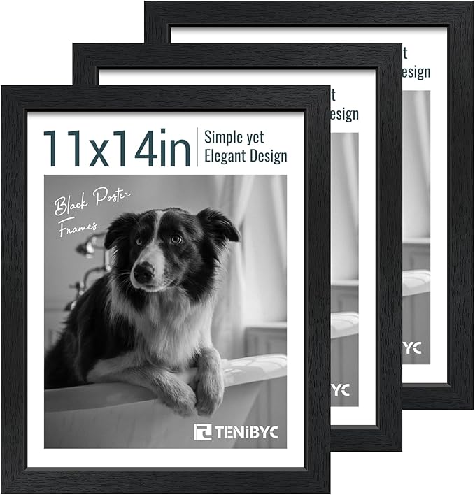 11x14 Picture Frame Set - 3 Pack, Textured Black Solid Wood, HD Tempered Glass, Wall Gallery Photo Frame-HomvellaHome