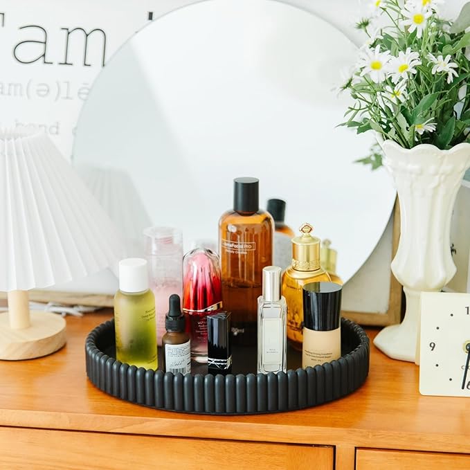 11.8in Decorative Tray for Coffee Table Decor- Modern Oval Concrete Tray for Home Decor- Minimalist Handcrafted Centerpieces Tray for Living Room, Kitchen Dining Table, Entryway (Black)-HomvellaHome