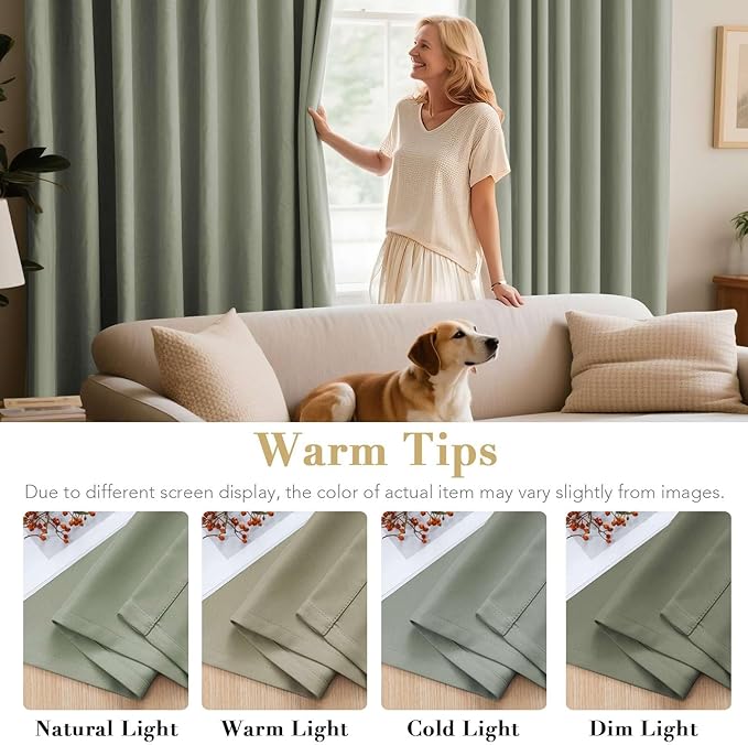 H.VERSAILTEX Room Darkening Curtains for Living Room Light Reducing Thermal Insulated Window Treatment Panels/Drapes Grommet Top 2 Panels Sea Grass - 52 x 96 Inches-HomvellaHome