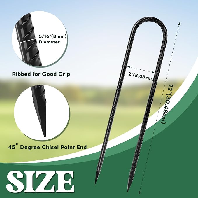 12 inches 12-Pack Trampoline Stakes Anchors High Wind Stake Heavy Duty U Hooks for Ground Lawn Garden Yard Stakes for Decorations Swing Set Shed-HomvellaHome