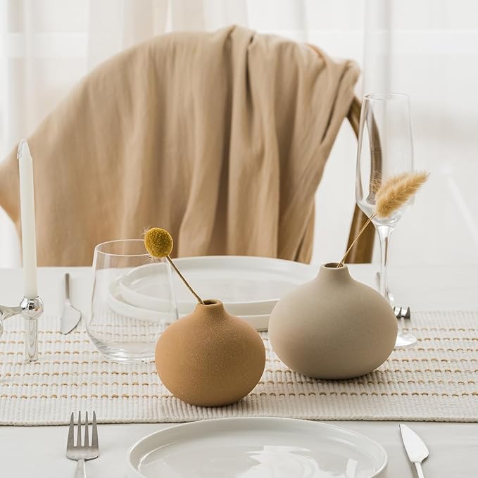 Ceramic Vase Set of 3, Bud Vases for Modern Farmhouse Home Decor, Cute Vases, Small Flower Vases for Dining Table Centerpieces,Living Room,Shelf,Mantel and Entryway Display-HomvellaHome