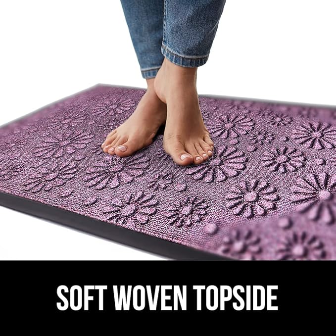 GORILLA GRIP 100% Waterproof All-Season WeatherMax Doormat, Durable Natural Rubber, Stain and Fade Resistant, Low Profile, Indoor Outdoor Door Mats, Easy Clean Entry Mat, 17x29, Purple Confetti Daisy-HomvellaHome
