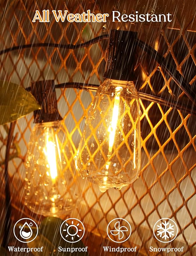 150 FT Outdoor String Lights for Outside – LED Patio Lights Waterproof with Dimmer Remote – Hanging Lights Shatterproof ST38 Vintage Edison Bulbs Porch Backyard Cafe Bistro-HomvellaHome