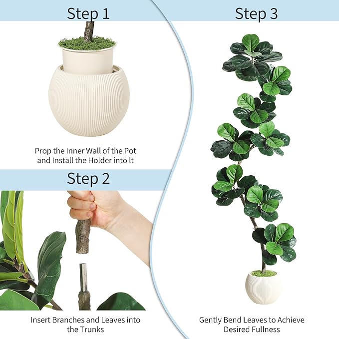 GarveeHome Fiddle Leaf Fig Artificial Tree with White Planter,7ft Faux Plants Indoor with Moss, Fake Rubber Tall Fake Floor Plant in Pot - Artificial Trees for Home Office Living Room Decor-HomvellaHome