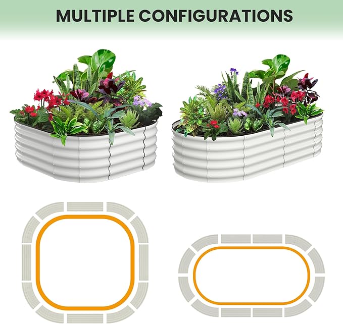 2 Pcs 6x3x1ft Oval Raised Garden Bed, Galvanized Raised Beds,Open-Ended Base Metal Raised Planter Beds,Garden Bed Outdoor,Planter Raised Boxes for Vegetables, Flowers,Tool-Free Asse,White-HomvellaHome