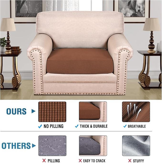 H.VERSAILTEX Super Stretch Individual Seat Cushion Covers Sofa Covers Couch Cushion Covers Slipcover Sets Thick Jacquard Textured Twill Fabric (1 Piece Chair Cushion Cover, Caramel)-HomvellaHome