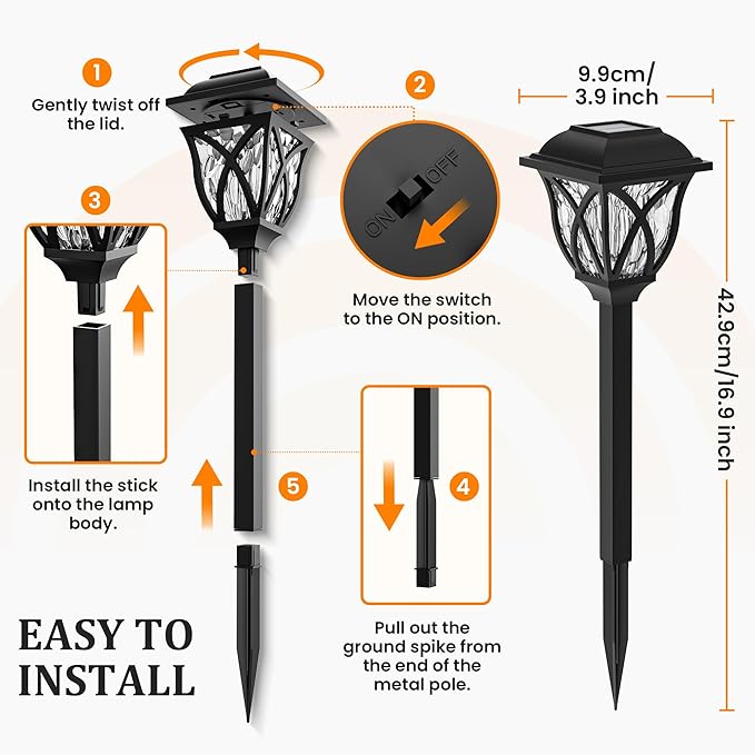 GIGALUMI Solar Lights Outdoor Waterproof, 6 Pack Flickering Flame LED Lights, Garden Decor for Yard, Patio, Landscape, Planter, Walkway-HomvellaHome