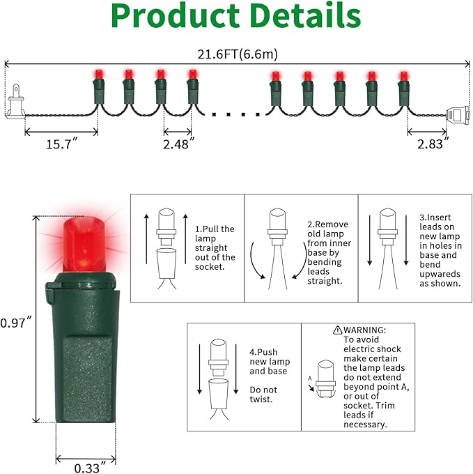 100 Count Red -String Lights - 21.6FT LED Christmas Lights, Mini led Lights for Indoor Outdoor Home Holiday Party Wedding Independence Day Decoration-HomvellaHome