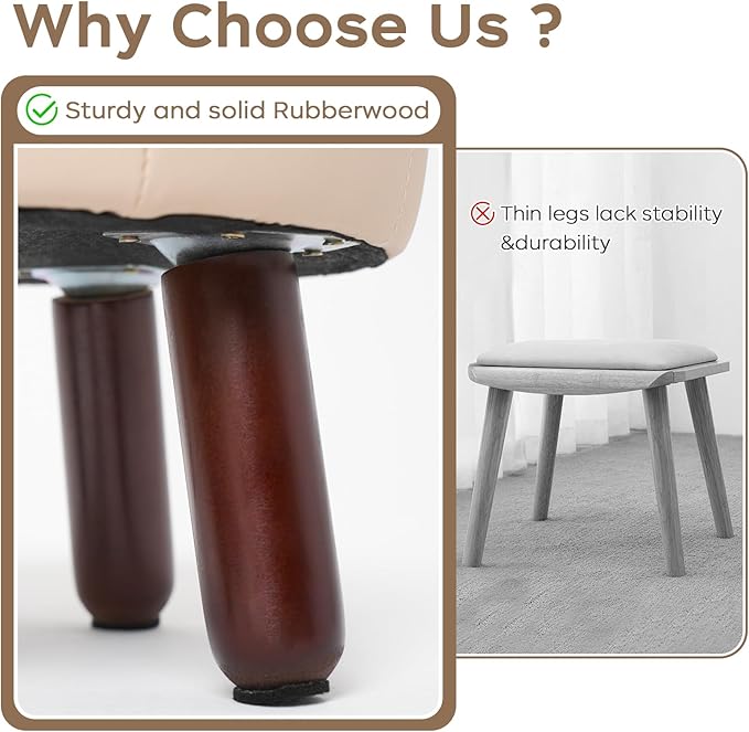 13in Small Foot Stool Ottoman, Round Faux Leather Foot Rest for Couch, Under Desk Pouf Footstool Footrest with Non-Skid Rubber Legs for Ling Room, Bedroom, 13''L x 13''W x 10.2''H, Beige-HomvellaHome